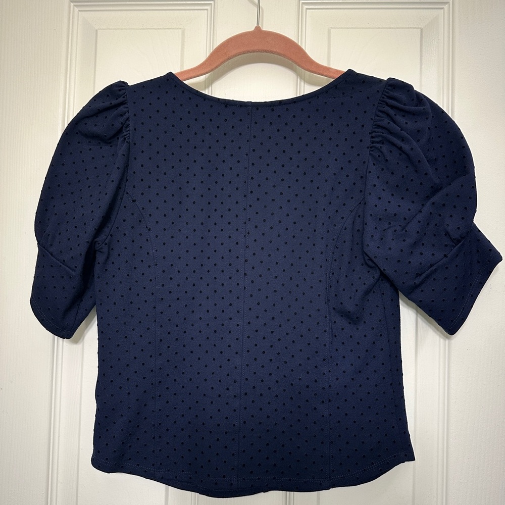 Anthropologie Maeve Women's Sevigny Blue Polka Dot Puff Sleeve Blouse‎ Size XS - Picture 9 of 12